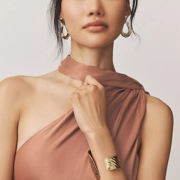 BHLDN Nicoletta One-Shoulder Scarf Satin Midi Dress (TAGS ON, Never worn) - Picture 7 of 7